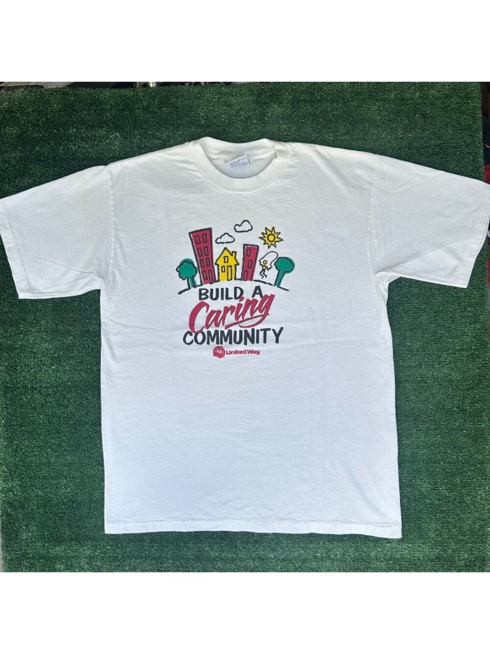 Vintage 90s Build a Caring Community T-Shirt Single Stitch Nonprofit Kidcore L